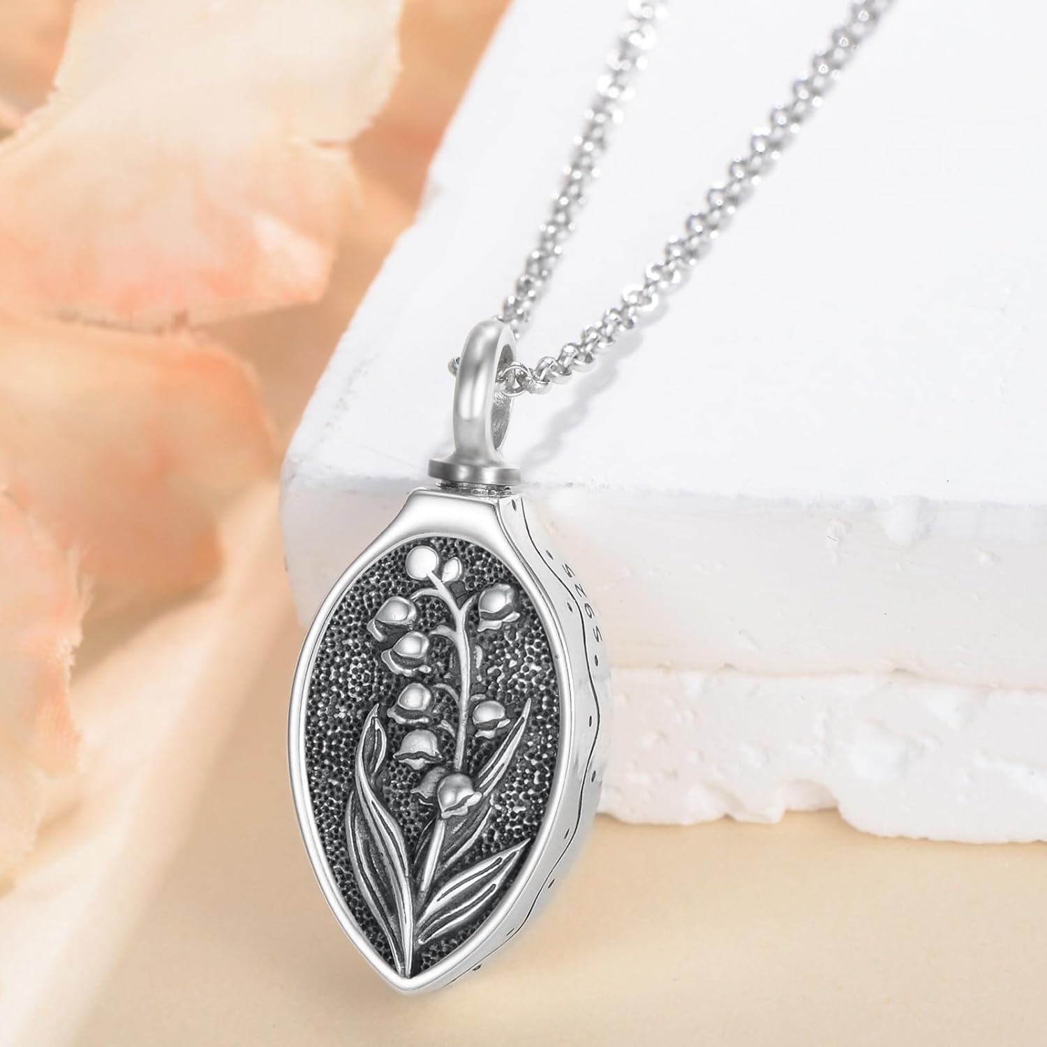 Personalized Teardrop Urn Necklace 925 Sterling Silver 12 Month Birth Flower Cremation Necklace for Ashes Memorial Keepsake Pendant Jewelry Gifts for Women - Image 5
