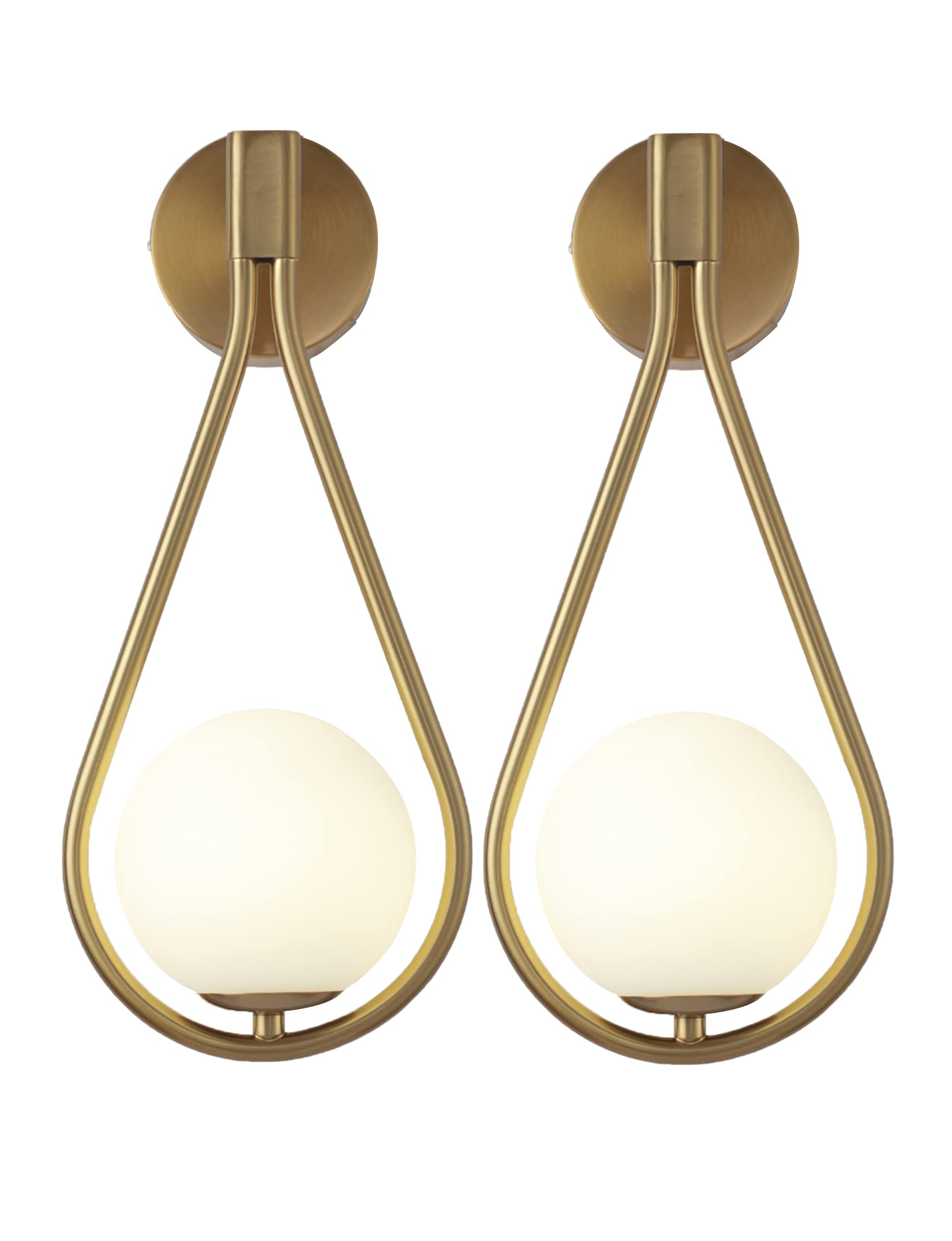KRIPINC Aplique Pared Interior LED Bola Vidrio 5W, Aplique Pared Bola, Aplique de Pared Globo, Lamparas Retro Vintage para Salon, Dormitorio, Mesita de Noche, Pasillo, Escaleras (Dorado x2)