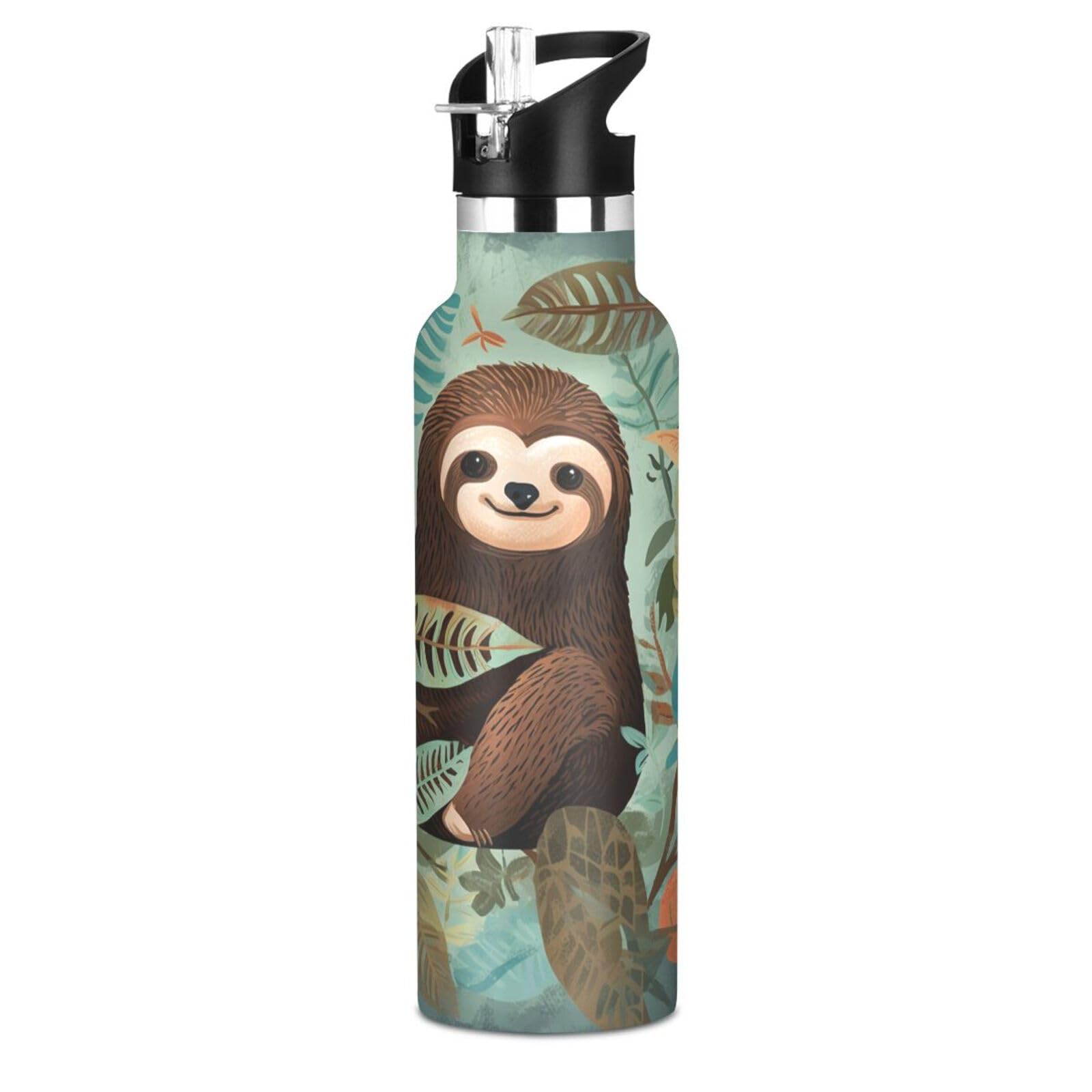 Qilmy 20 Oz Stainless Steel Sloth Water Bottle - Vacuum Insulated Sport Bottle With Straw Lid - View #10