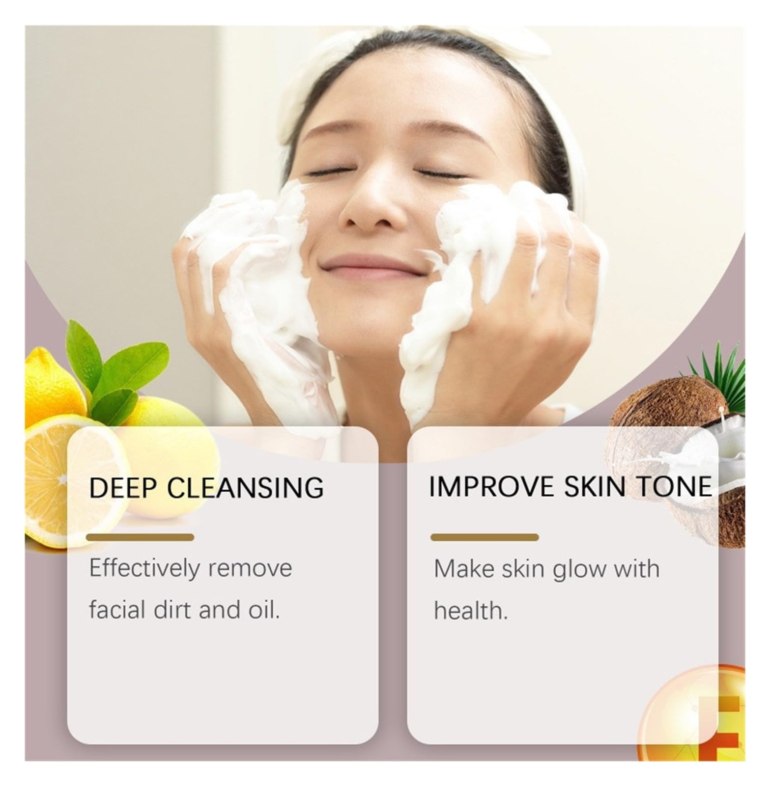 Limpiador facial de espuma de coco de 100 ml, limpia suavemente los poros, controla la grasa y deja la piel suave y flexible(2pcs)