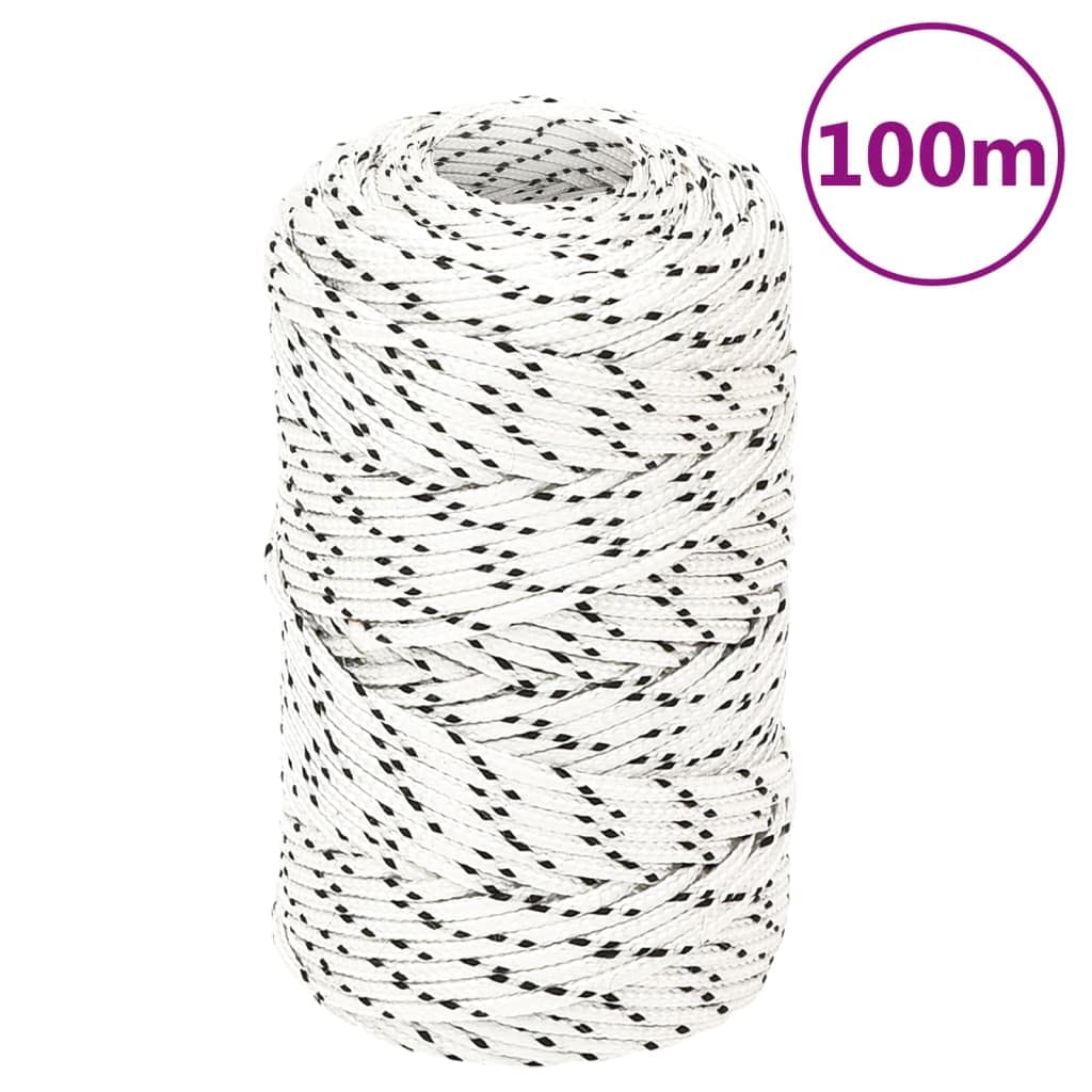 Corde tressée blanche en polyester 2 mm x 100 m robuste résistante aux UV avec haute résistance à la déchirure pour bateau, voile, camping, extérieur, jardin, maison