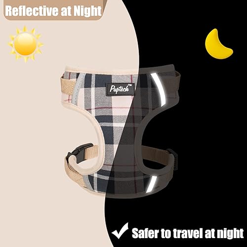 Miniatura 6 de PUPTECK Juego de arnés y collar con correa para perros pequeños y medianos, cachorros y gatos, sin tirones, ajustable, reflectante, de malla suave,