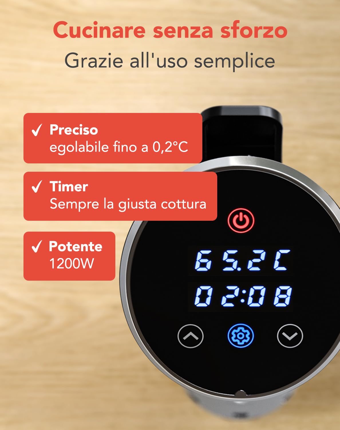KitchenBrothers Termosubacqueo sottovuoto 1200W regolabile 0-95℃ (Nero)