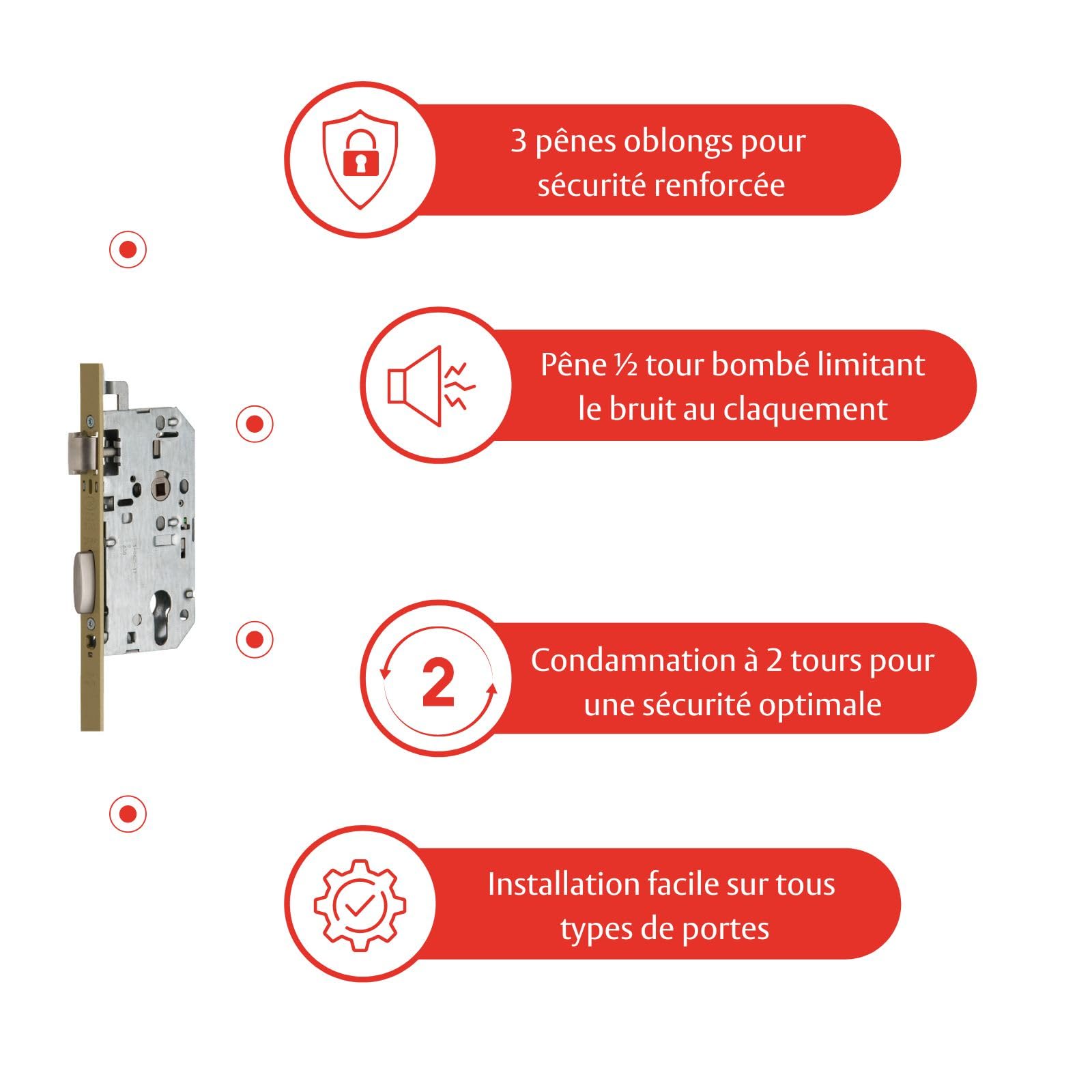 Vachette Serrure Multipoint en Applique 5000 T204G - 3 points - Axe 50, Entraxe 70 - Sans Gâche - Bouts Carrés - Gauche - Facile à Poser - Conforme aux Normes de Sécurité - Garantie 10 Ans
