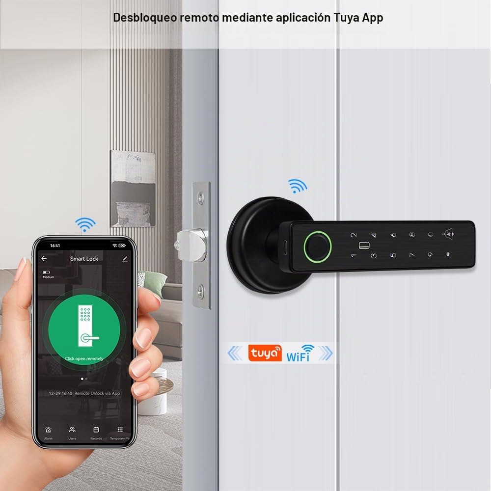 Cerraduras inteligentes con perillas, cerraduras digitales de entrada sin llave con asas, cerraduras externas de huellas dactilares, cierres electrónicos de puerta con teclados, manijas de puerta