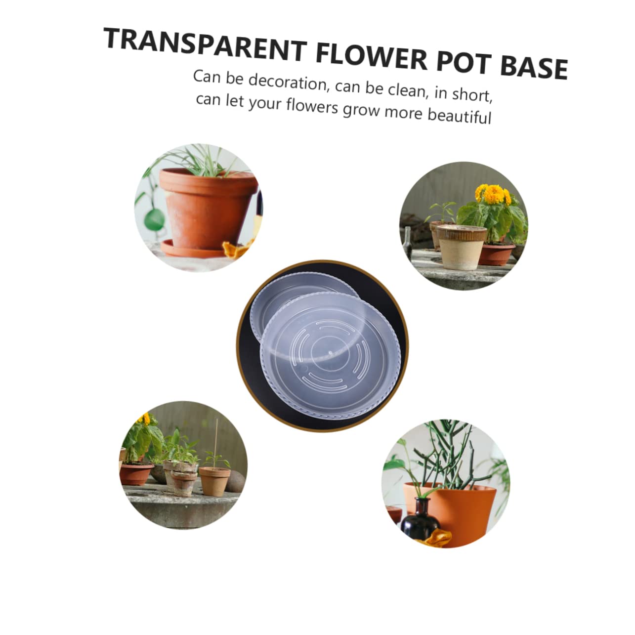 Mikikit 2pcs Transparent Plastic Flowerpot Tray Durable Round Base for Plants for Balcony Use Sturdy Water Catcher for Flower Pots