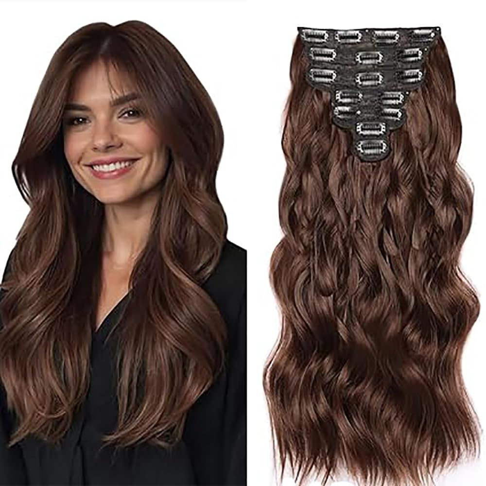 Extension cheveux naturel clip wavy 20 pouces chocolat - 7