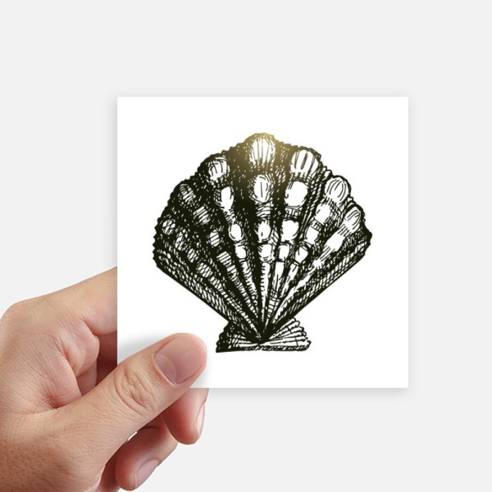 Autocollant carré de 10 cm Pétoncle Vie Marine Illustration Noir pour Mur et Valise 8Pcs
