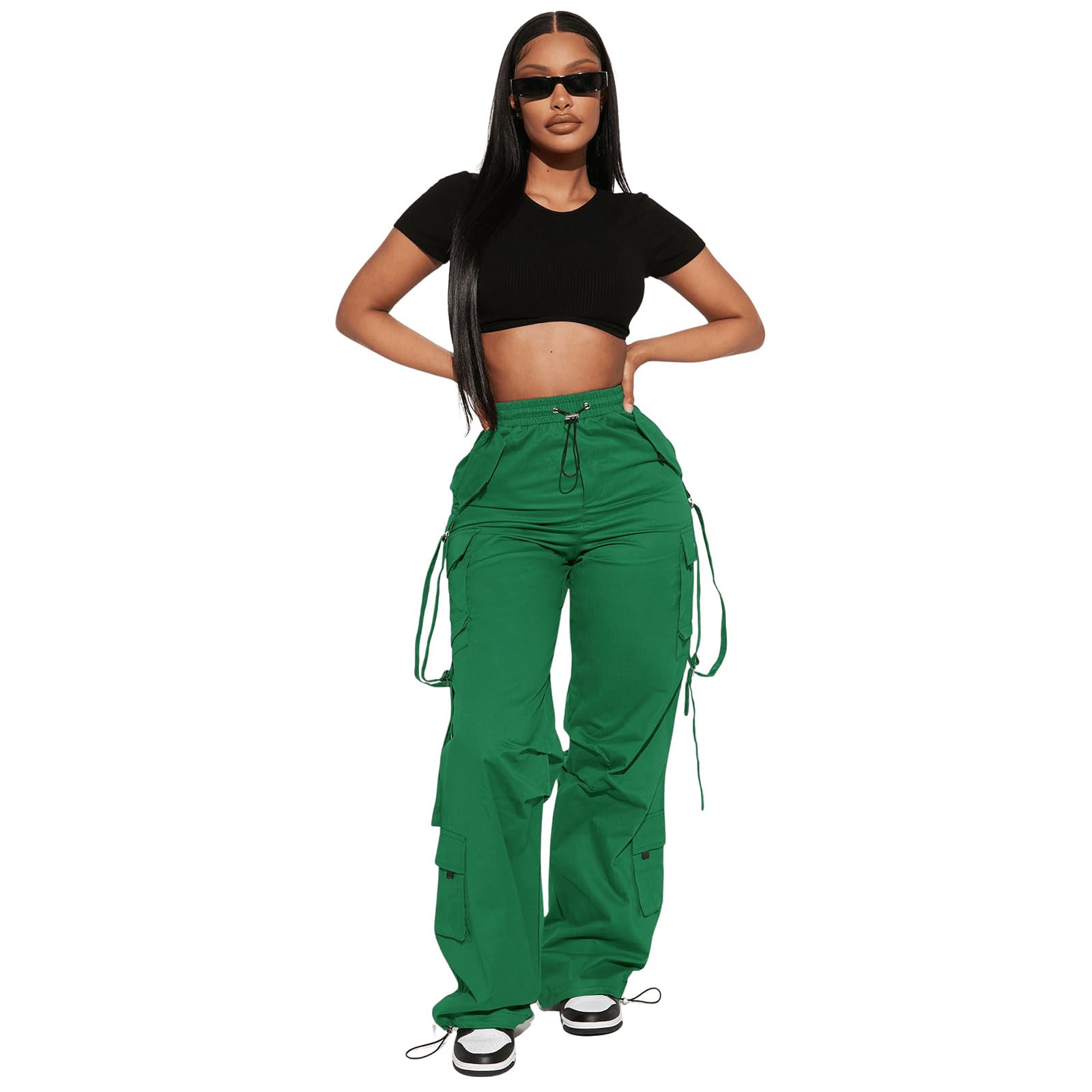 Cargo Pants Women Casual Baggy Pants for Women Parachute Travel Pants with Pockets Streetwear US Alpha Medium Regular