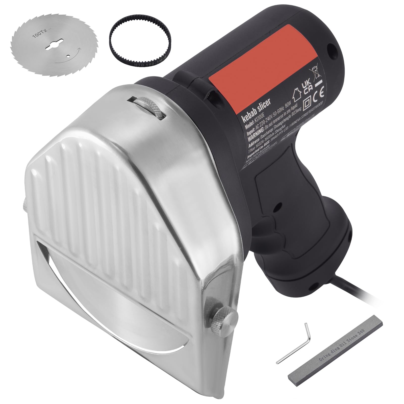 Happybuy Electric Shawarma Knife - 80W, Professional Turkish Kebab Cutter, Stainless Steel Gyro Slicer with 2 Blades, 100mm Dia, Adjustable Thickness