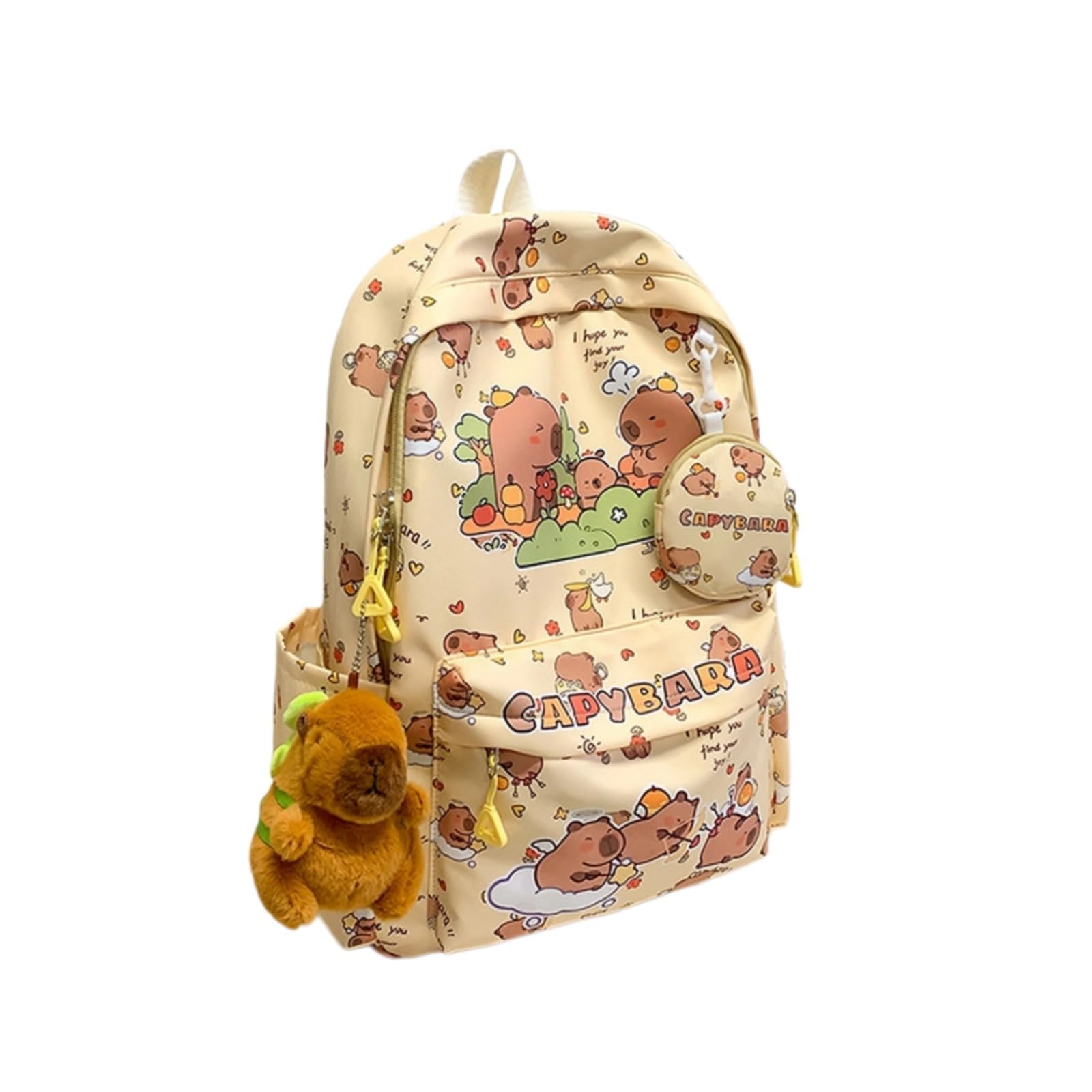 BlingKicks Capybara Fashionable Print Large Capacity Backpack with Pins, Accessories and Coin Purse for Adults Ita Bag (Yellow)