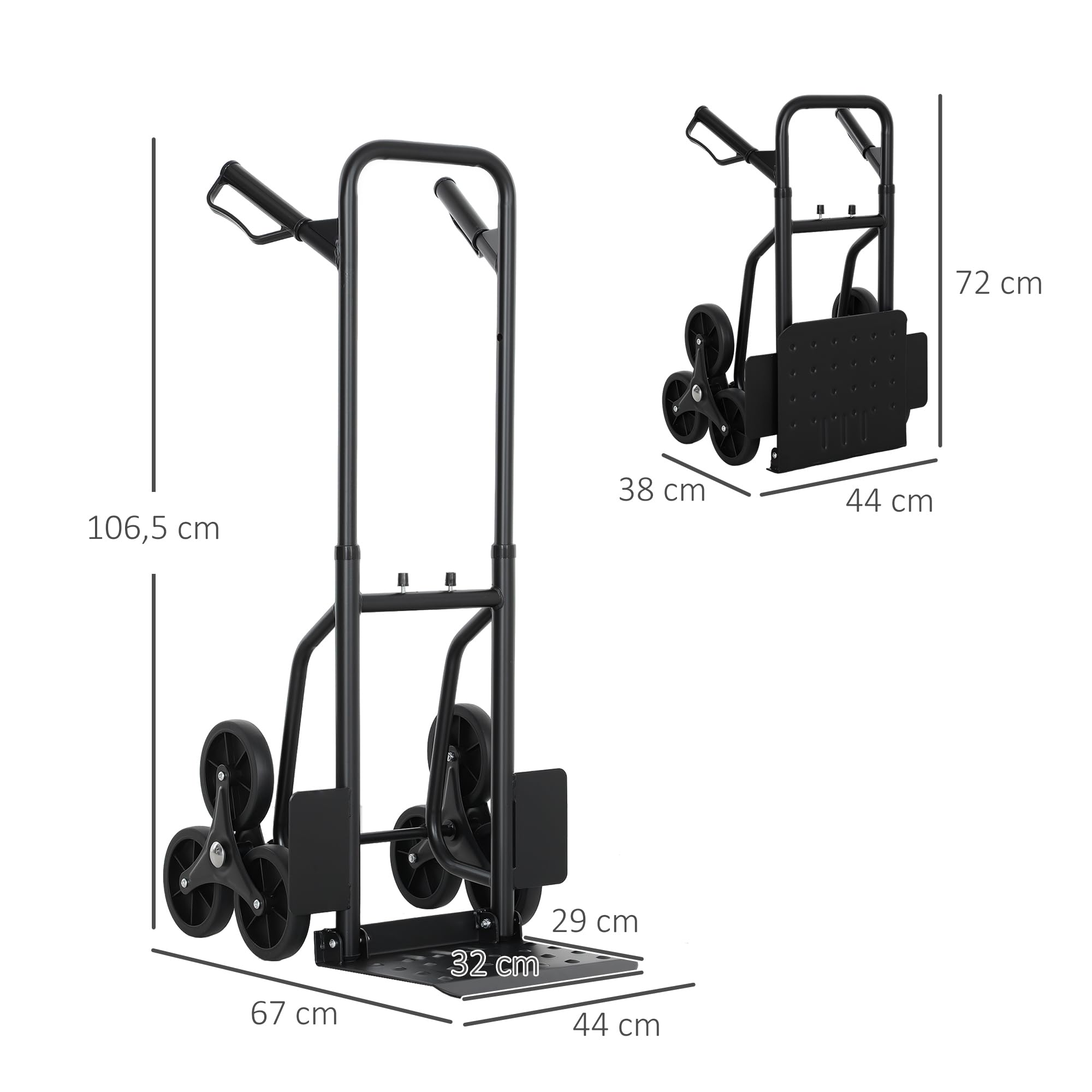 DURHAND Carro Plegable para Escaleras 120kg 6 Ruedas Robusto Negro Acero