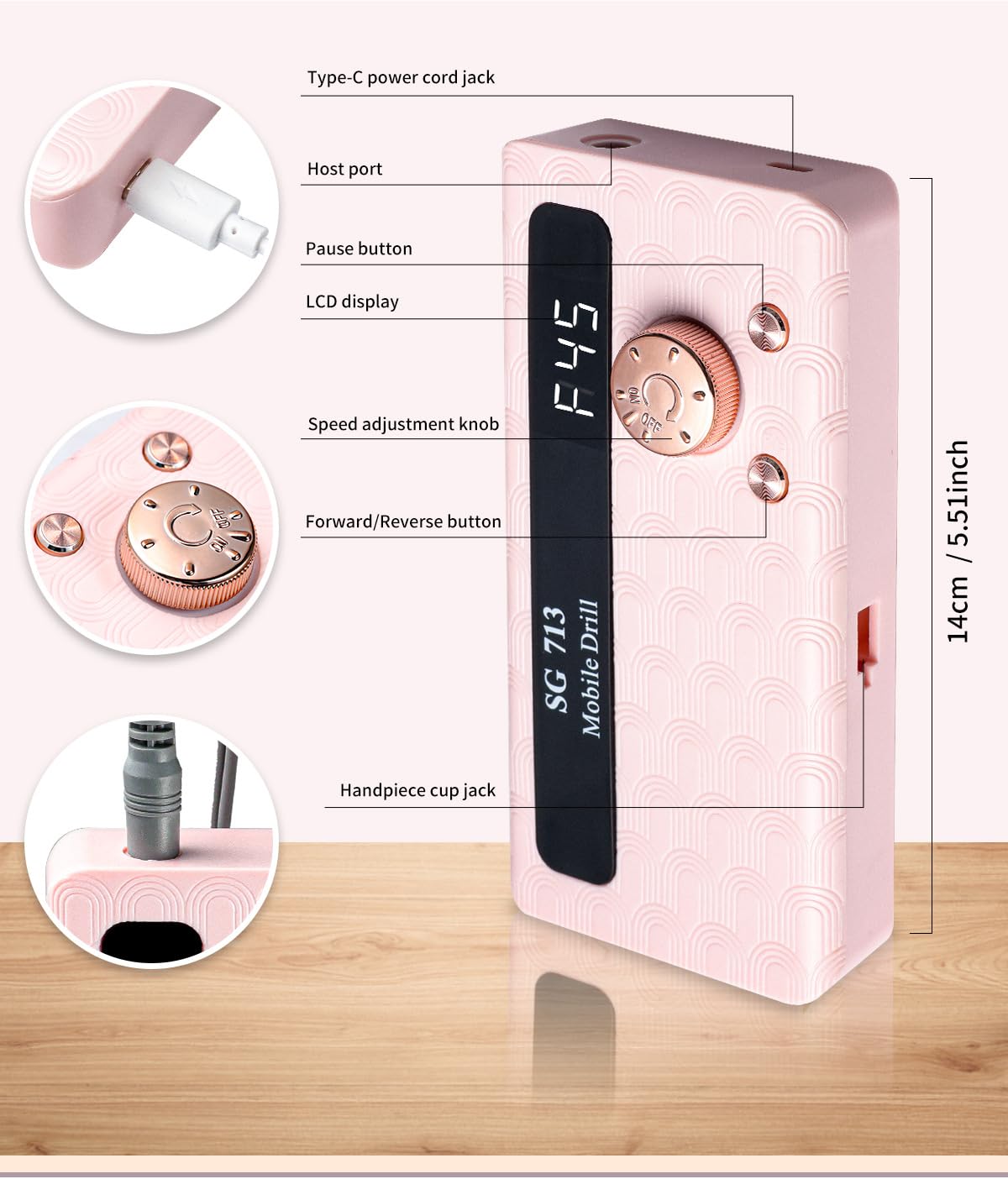 Electric Nail File Professional Kit - Professional 45000RPM Portable Nails Drills Kit with 11 Bits & Base LED Screen Cordless E Filer for Gel Acrylic Nails Remover Home Salon Manicure Pedicure Tools