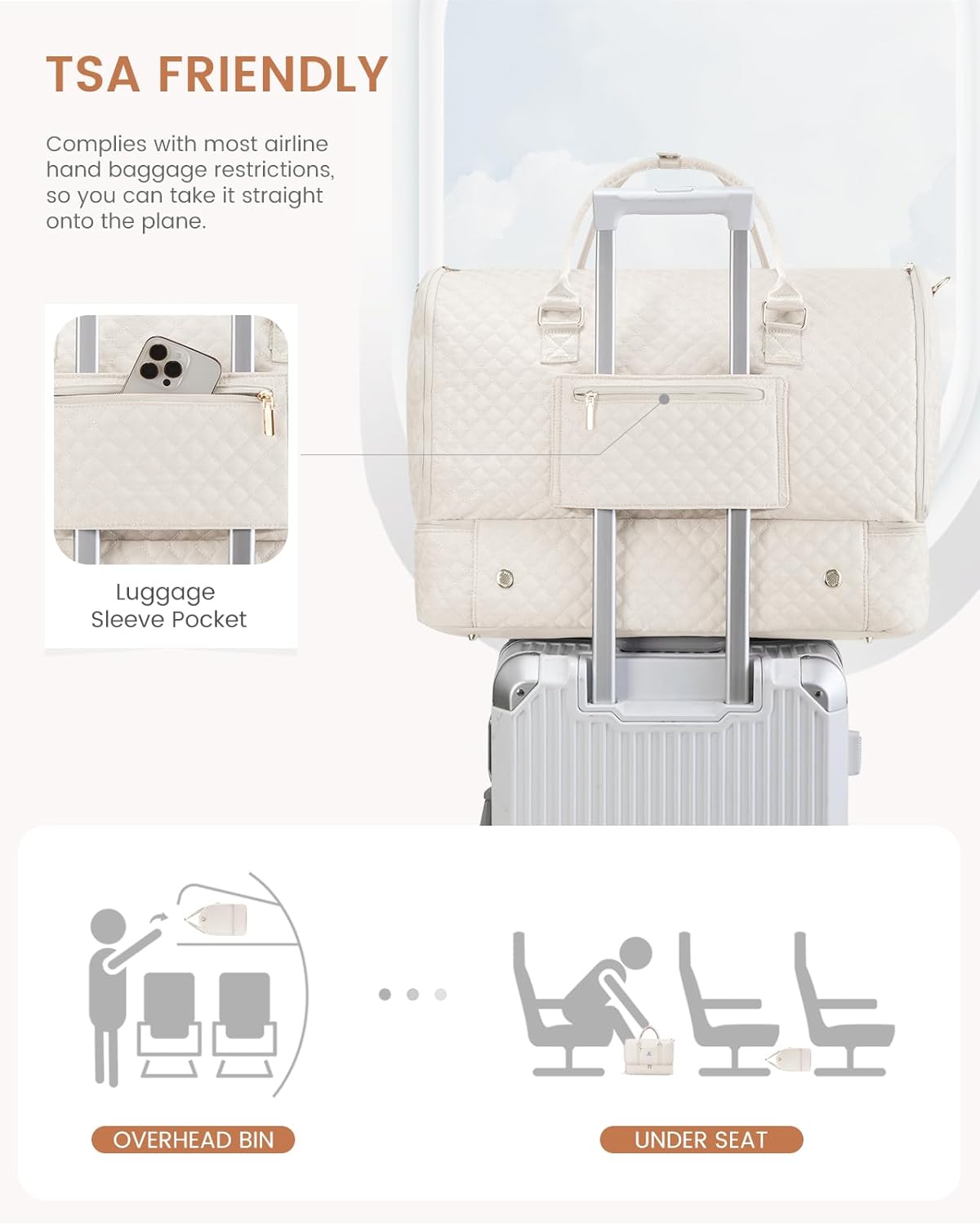 LOVEVOOK Convertible Garment Bag for Travel with Shoe Pouch, Carry On Garment Duffel Bag with Toiletry Bag, 2 in 1 Hanging Suitcase Suit Bag, Waterproof Weekender Bag for Women Travel, Wedding, Beige - Image 7