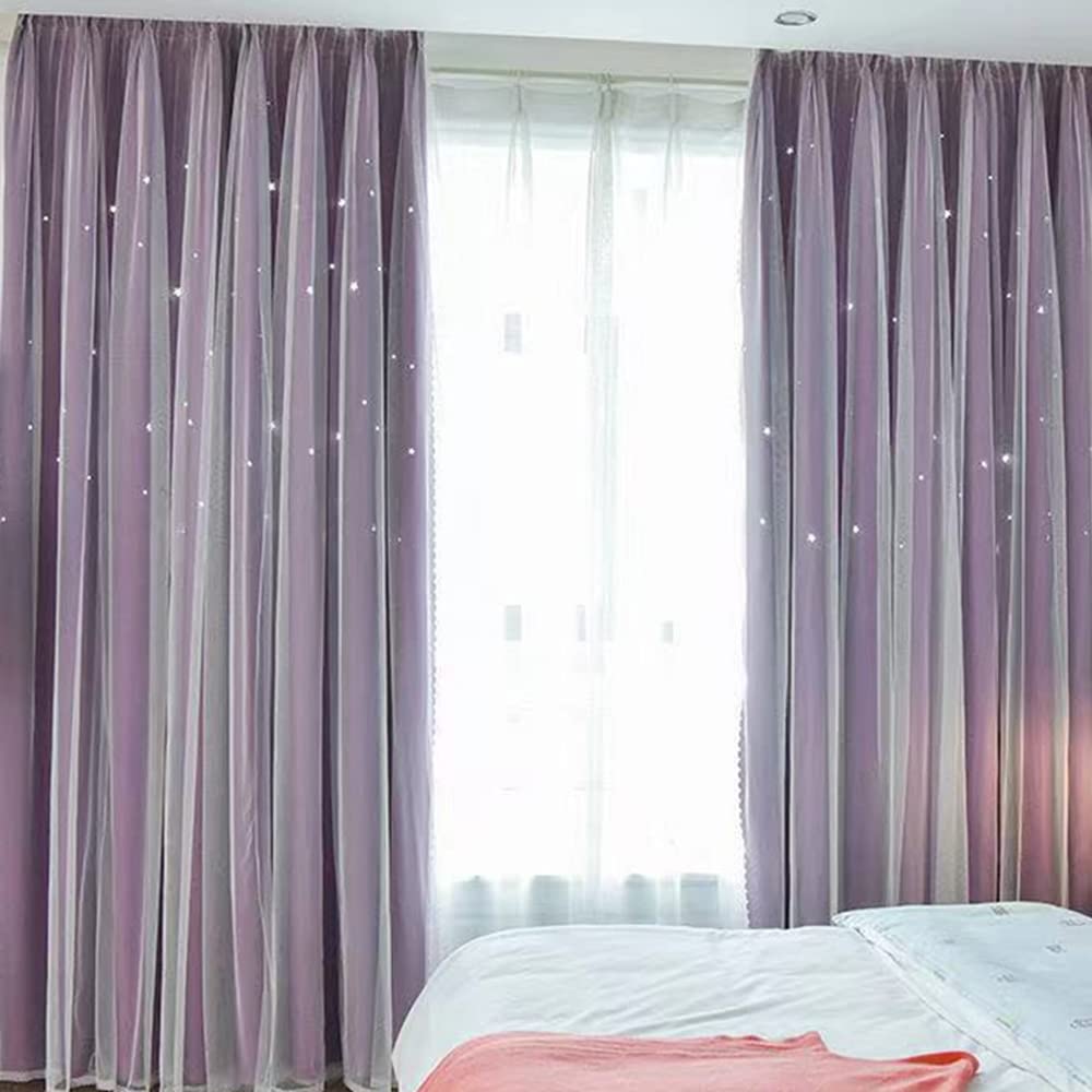 BestenroseStar Curtains Double Blackout Curtains for Kids Girls Bedroom Living Room 1 Panel Window Curtains Hooks Curtains Voile Thermal Insulated Curtains for Bedroom (40"W x 51"L, Purple)