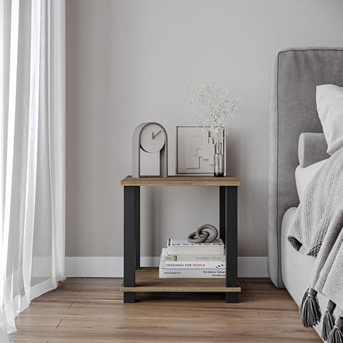 URBNLIVING 2-Tier End Table with Storage Shelf - Compact Wooden Bedside Nightstand for Small Spaces - Durable Wood Construction - Perfect for Bedroom, Living Room, Office Use - Modern Style Table