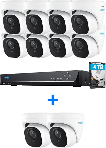 REOLINK 4K Security Camera Outdoor, IP PoE Dome Surveillance Camera, Smart Human/Vehicle Detection, 8MP HD IR Night Vision, 10xRLC-820A Bundle with 1x 16CH Reolink NVR(4TB HDD)