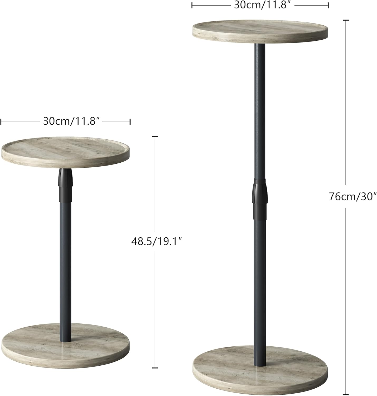Adjustable End Table, Small Round Side Table, Drink Table for Small Spaces, Pedestal Nightstand for Living Room, Bedroom, Sofa Couch, Oak ET-010QK