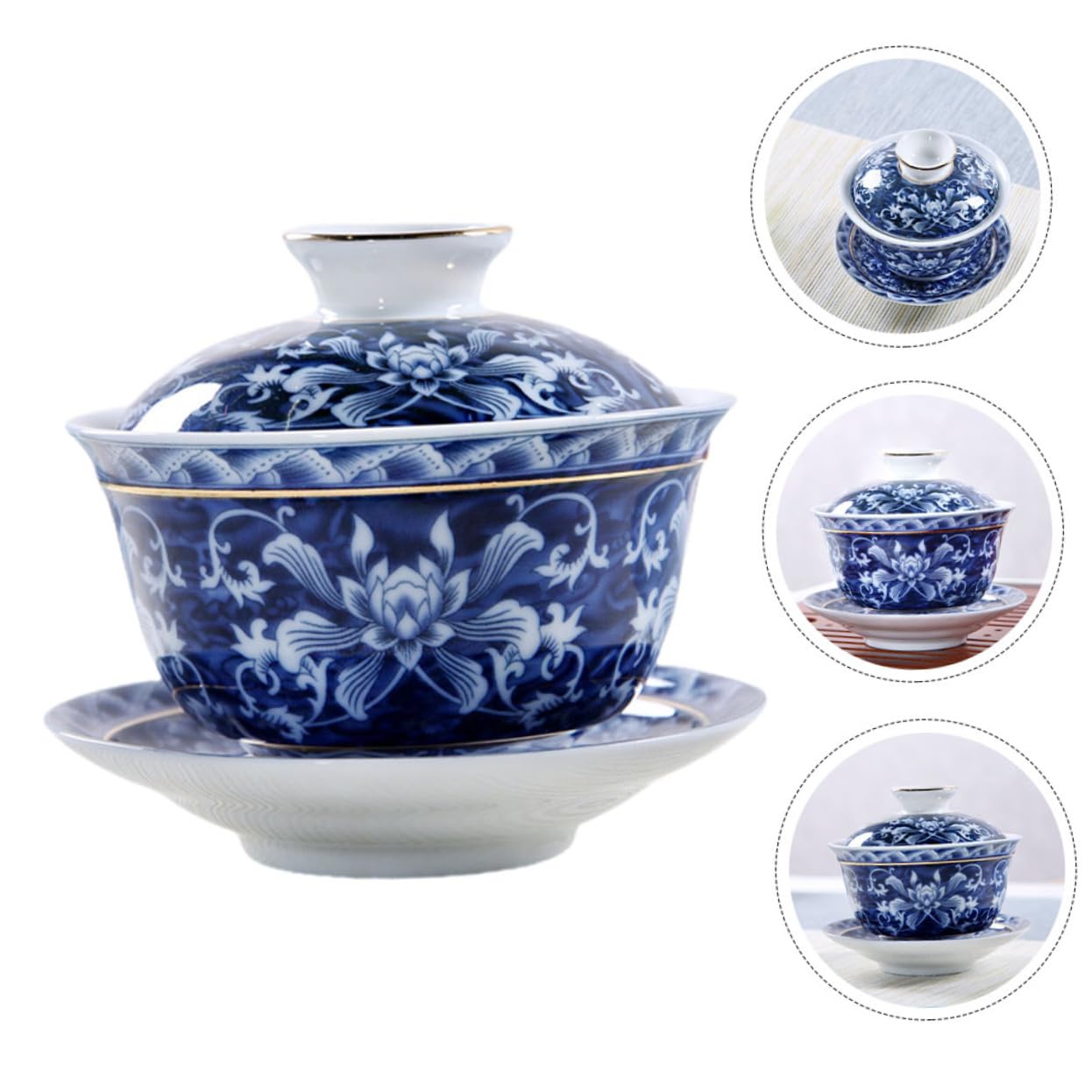 Ceramiczny kubek z pokrywką, chińska filiżanka do herbaty, 1 zestaw klasycznej wazy, chiński wystrój, miska do herbaty San CAI, dekoracyjna miska do herbaty, praktyczna miska do herbaty, chińska tra