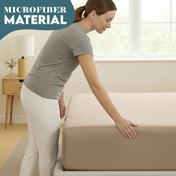Moonlight Bedding Double Sheet Fitted Bed Sheet 6 Pack 40CM Beige Bedsheet with Elastic Corners 16 Inch Extra Deep Pocket Brushed Microfiber Easy Care Breathable Shrinkage Fade-Resistant - 5
