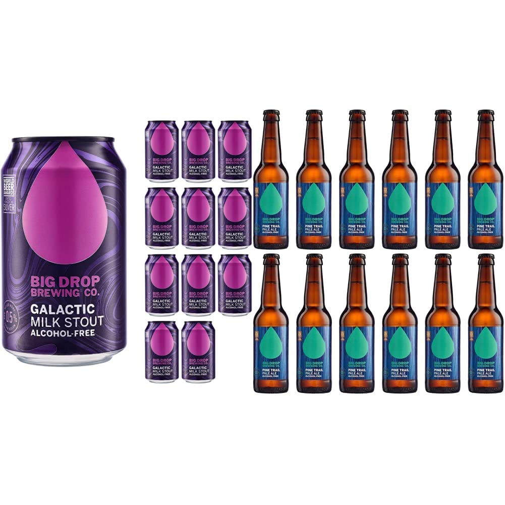 Big Drop Brewing Co. - Galactic Milk Stout Cans 0.5% - Non Alcoholic Beer (Gluten Free) 12 x 330ml & - Pine Trail Pale Ale Bottles 0.5% - Non Alcoholic Beer 12 x 330ml