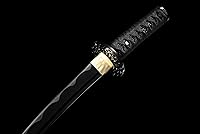 Vista 4 de Yu Qin - Espada samurai pura hecha a mano, acero de resorte 9260, 41.31.21 pulgadas, juego de espada completa, afilada, katana negra