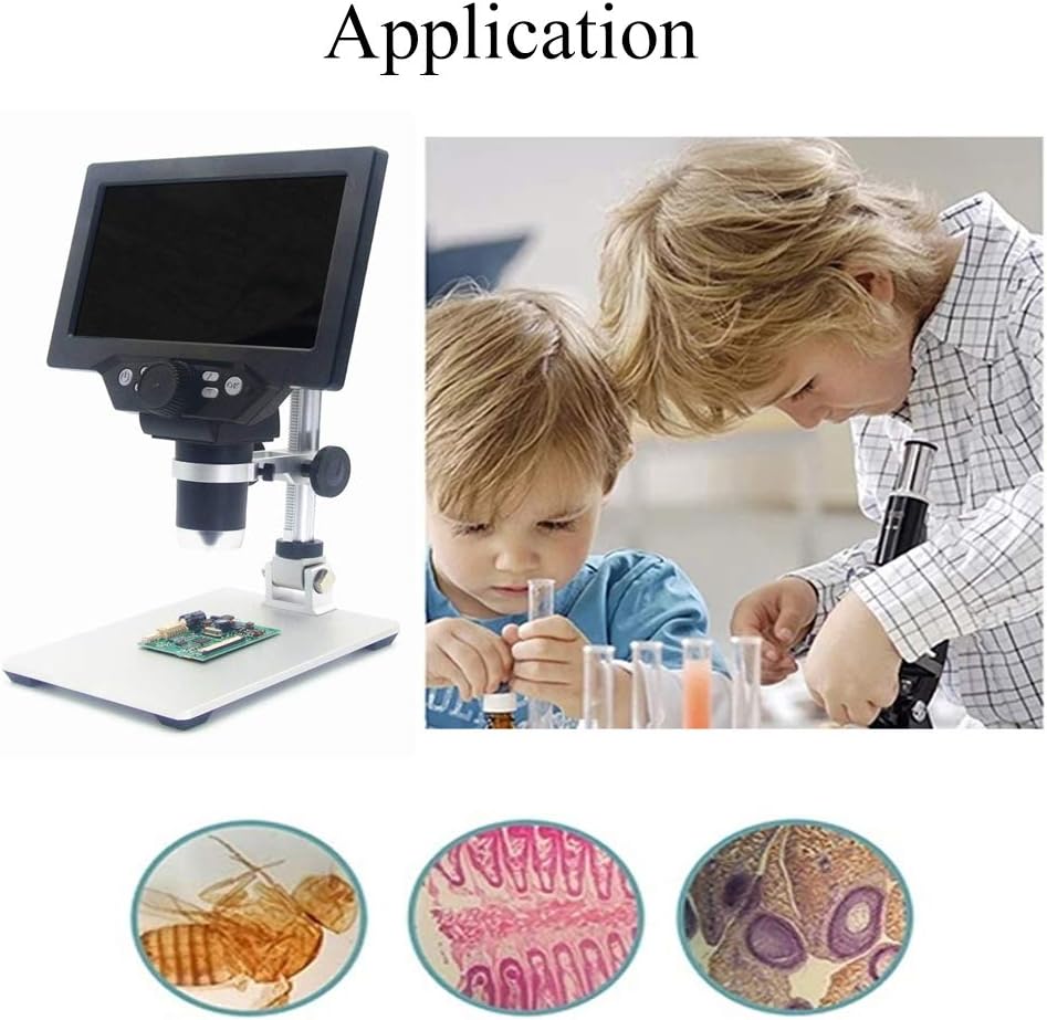 G1200 Digital Microscope 12MP 7 Inch Large Color Screen Large Base LCD Display 1-1200X Continuous Amplification Magnifier with Aluminum Alloy Stand Power Supply Version