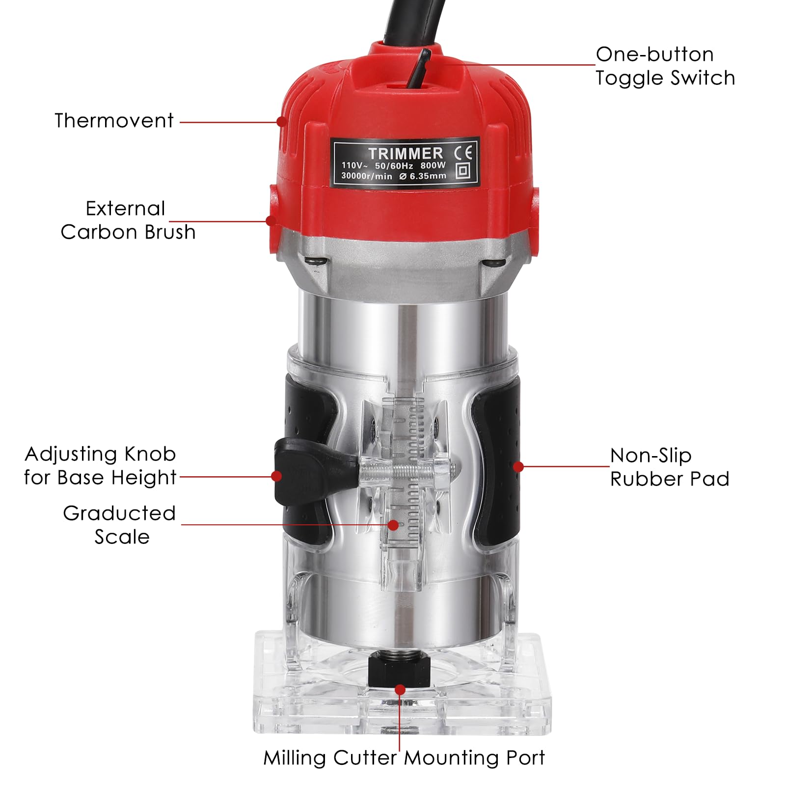 Fresadora de Madera, Weytoll Fresadora para Madera Electrica, 220V, 800W, 30000r/min