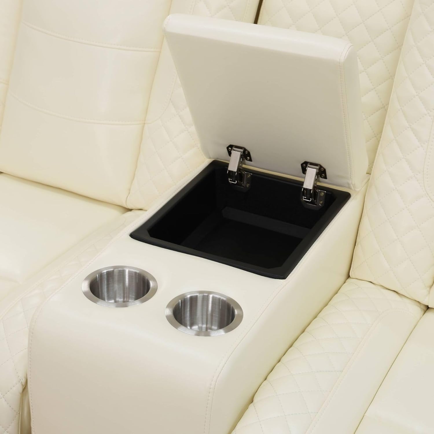 Recliner Sofa White Breathing Leather Living Room LED Lighting USB Charging Cup-Holder