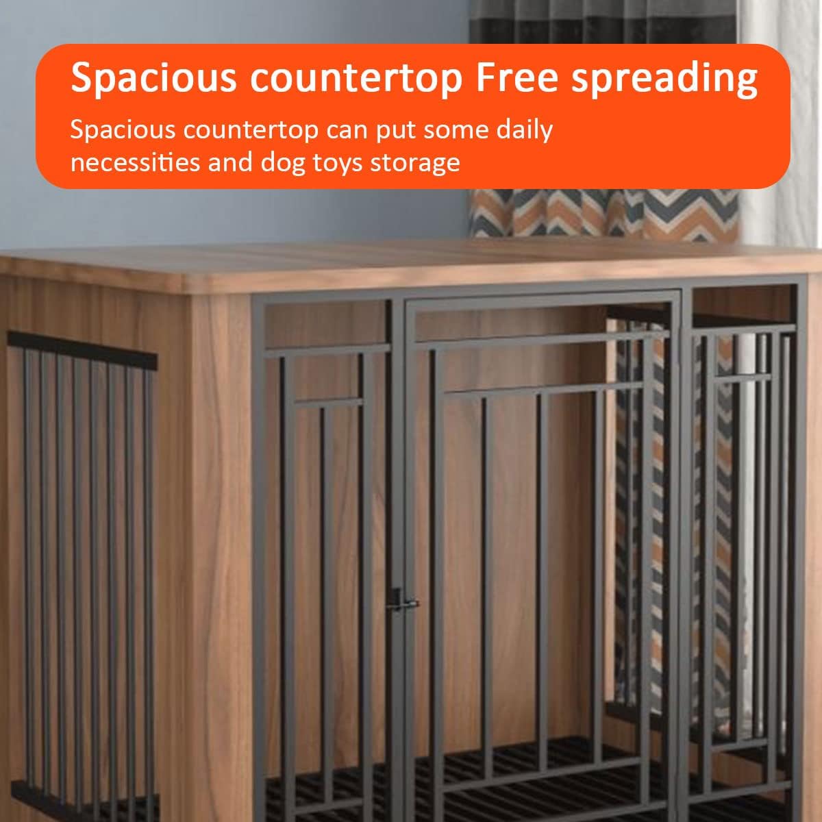 Heavy-Duty Wooden Dog Kennel Furniture, 31.8'' Large Dog Crate & House for Small/Medium/Large Dogs, Sturdy Anti-Chew Dog Cage, Elegant Bronze Finish