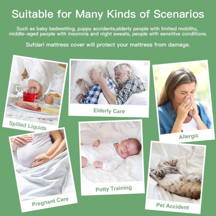 Miniatura 6 de Sufdari Protector de colchón impermeable tamaño Queen, funda de colchón silenciosa con bolsillo profundo de 18 pulgadas, a prueba de insectos y