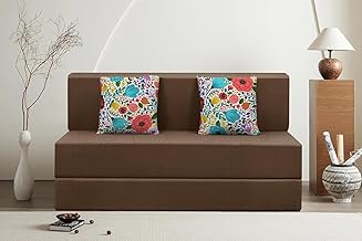 Rosebell Sofa Cum Bed 2 Seater, Foldable Sofa Bed 4 X 6 Feet, Jute Fabric- Washable Cover- Including 2 Cushion Perfect for Home & Office - Brown Color
