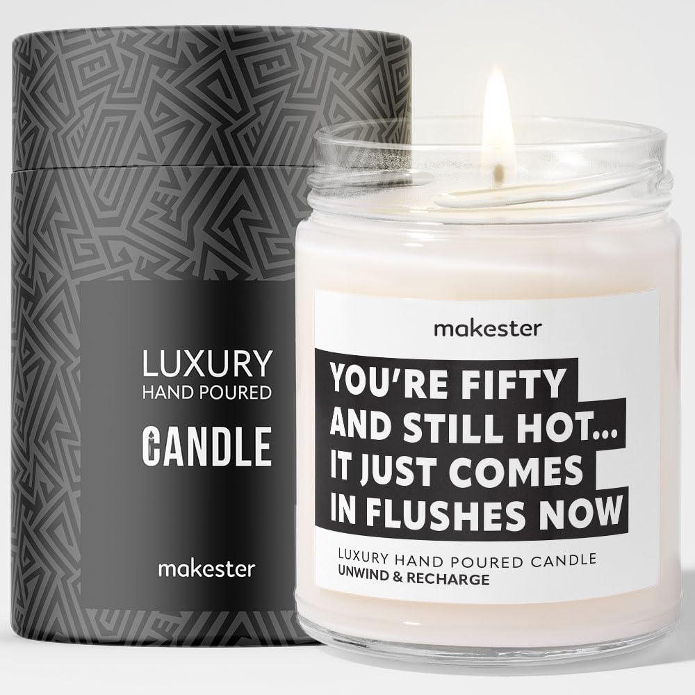 Makester White 50Th Birthday Gifts - Luxury Soy Wax Candle - Vanilla, Jasmine, Sugared Almond