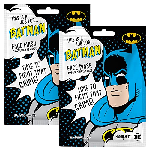 Mad Beauty 2 Count Warner Brothers DC Face Masks | 2 Sheet Batman Facemasks 0.8 oz | Fun Spa Skincare for Parties Gifts