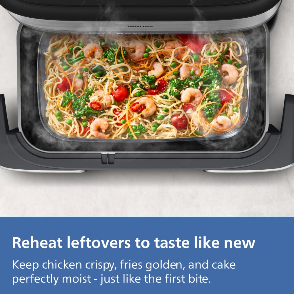 Philips Airfryer 5000 Series Megabasket with Steam - Unique Steamfry, Steam & Airfry - 28 Ways to Cook; 9,5L in Megabasket or 3L + 6L Dual Basket, RapidAir Plus Technology, Auto SteamClean (NA565/92) — view 11