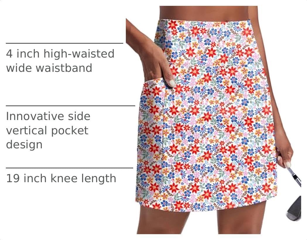 PINSPARK 19" Knee Length Skorts for Woman with Pockets UPF 50+ Golf Skirts image 4