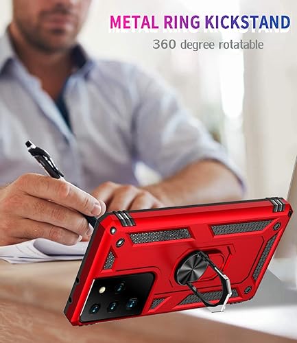 Miniatura 6 de Funda para Galaxy S21 Ultra 5G, SM-G998U con protector de pantalla de vidrio templado, grado militar anillo de metal soporte magnético cubierta de