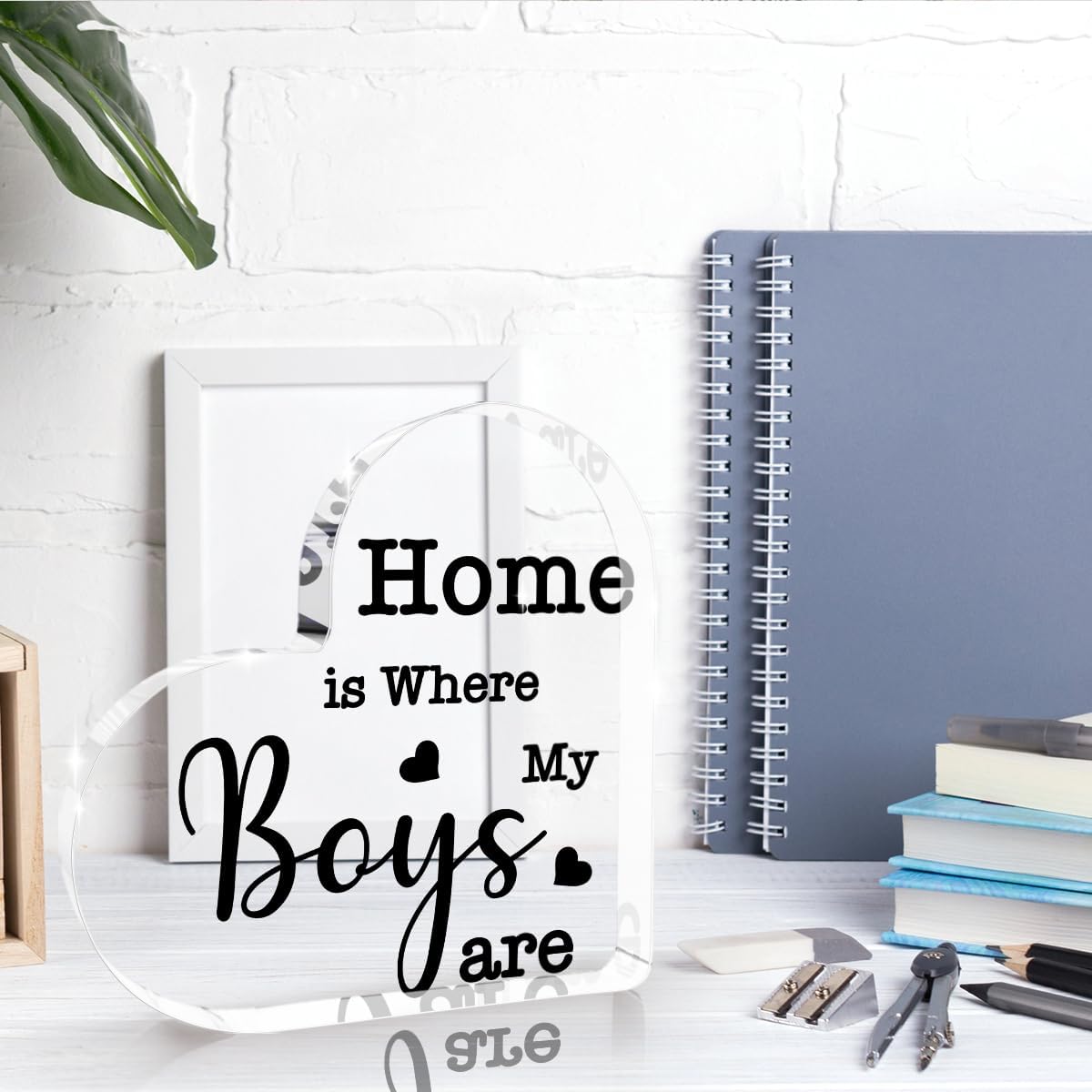 Home is Where My Boys Are Sign, Boy Mom Mother's Day Christmas Gifts for Women New Mom New Home Gifts for Women Office Desk Boys Room Decor Heart Acrylic Decorations Signs image 4