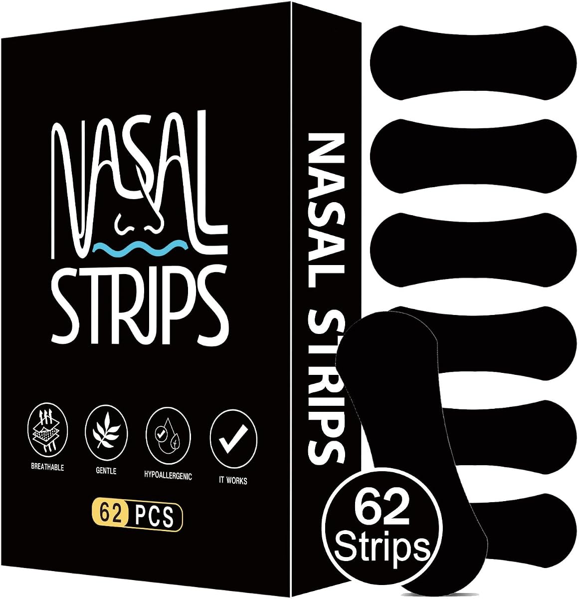 Nose Strips, Anti Snore & Better Breathing (62 Count) - Anti Snoring Nose Strips for Breathing for Sleeping Stop Snoring Aids for Men Women Nose Breathing Strips, Reduce Snoring, Improve Sleep Quality