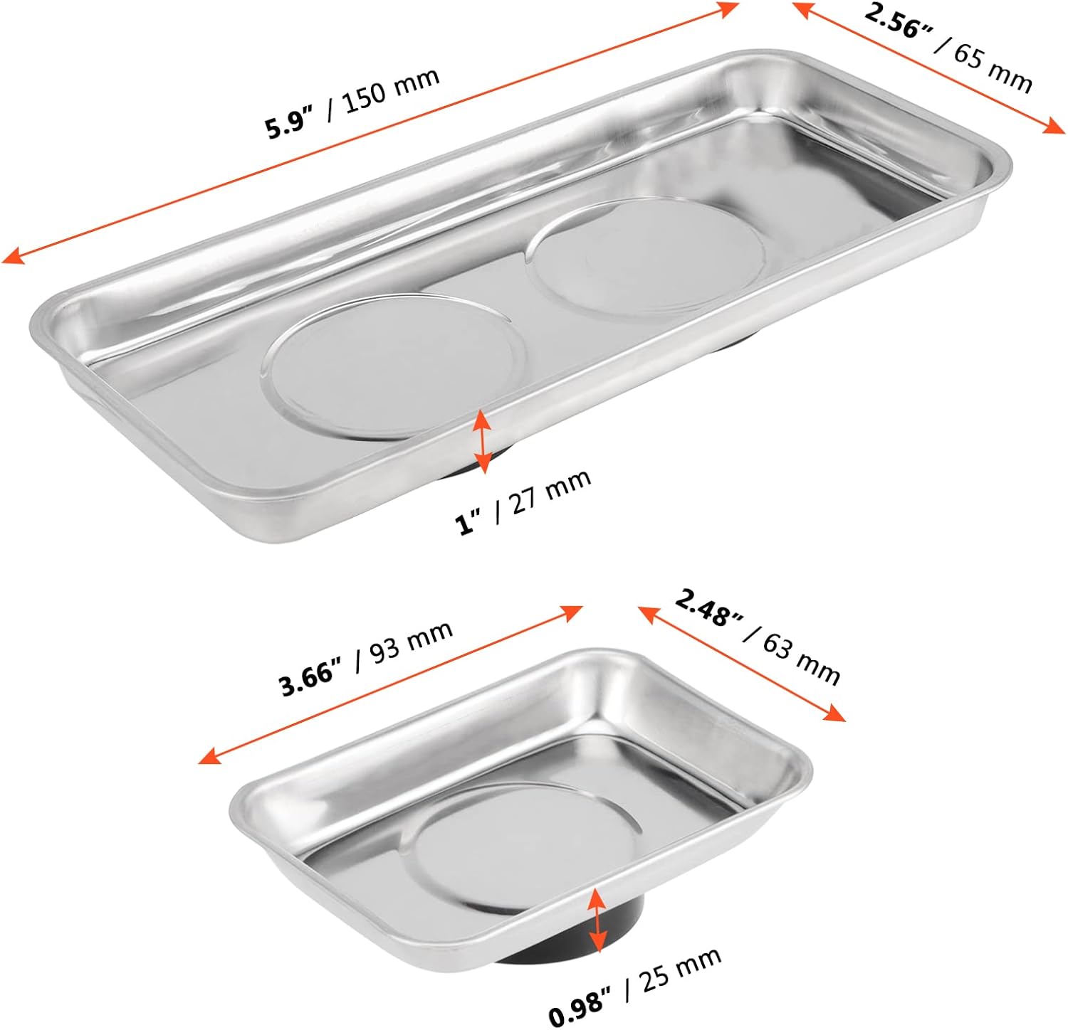 SINJEUN 10 Pieces Rectangle Magnetic Tray, 3.6 x 2.5 Inch and 5.9 x 2.5 Inch Magnetic Tray Set, Stainless Steel Magnetic Tray Holder for Screws, Nut, Bolt and Metal Part 3.6 x 2.5 Inch 5.9 x 2.5 Inch Rectangle