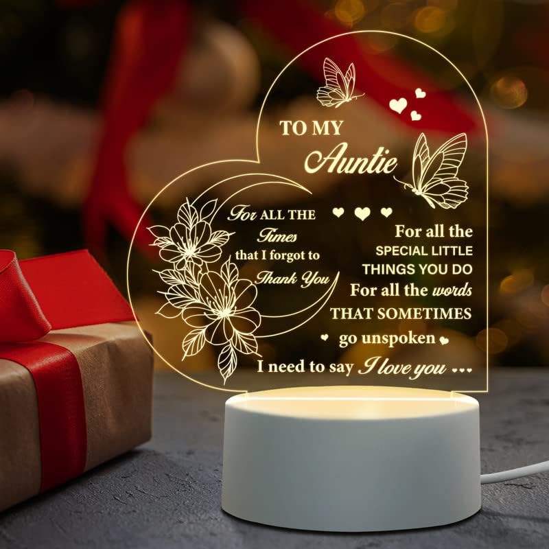 Juratar Auntie Gifts from Niece or Nephew - Auntie Birthday Gifts Acrylic Night Light, Special Auntie Gifts, Thanksgiving Valentines Christmas Gifts for Auntie