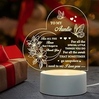 Juratar Auntie Gifts from Niece or Nephew - Auntie Birthday Gifts Acrylic Night Light, Special Auntie Gifts, Thanksgiving Valentines Christmas Gifts for Auntie