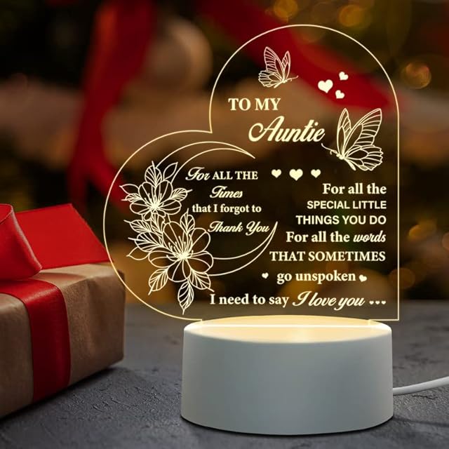 Juratar Auntie Gifts from Niece or Nephew - Auntie Birthday Gifts Acrylic Night Light, Special Auntie Gifts, Thanksgiving Valentines Christmas Gifts for Auntie