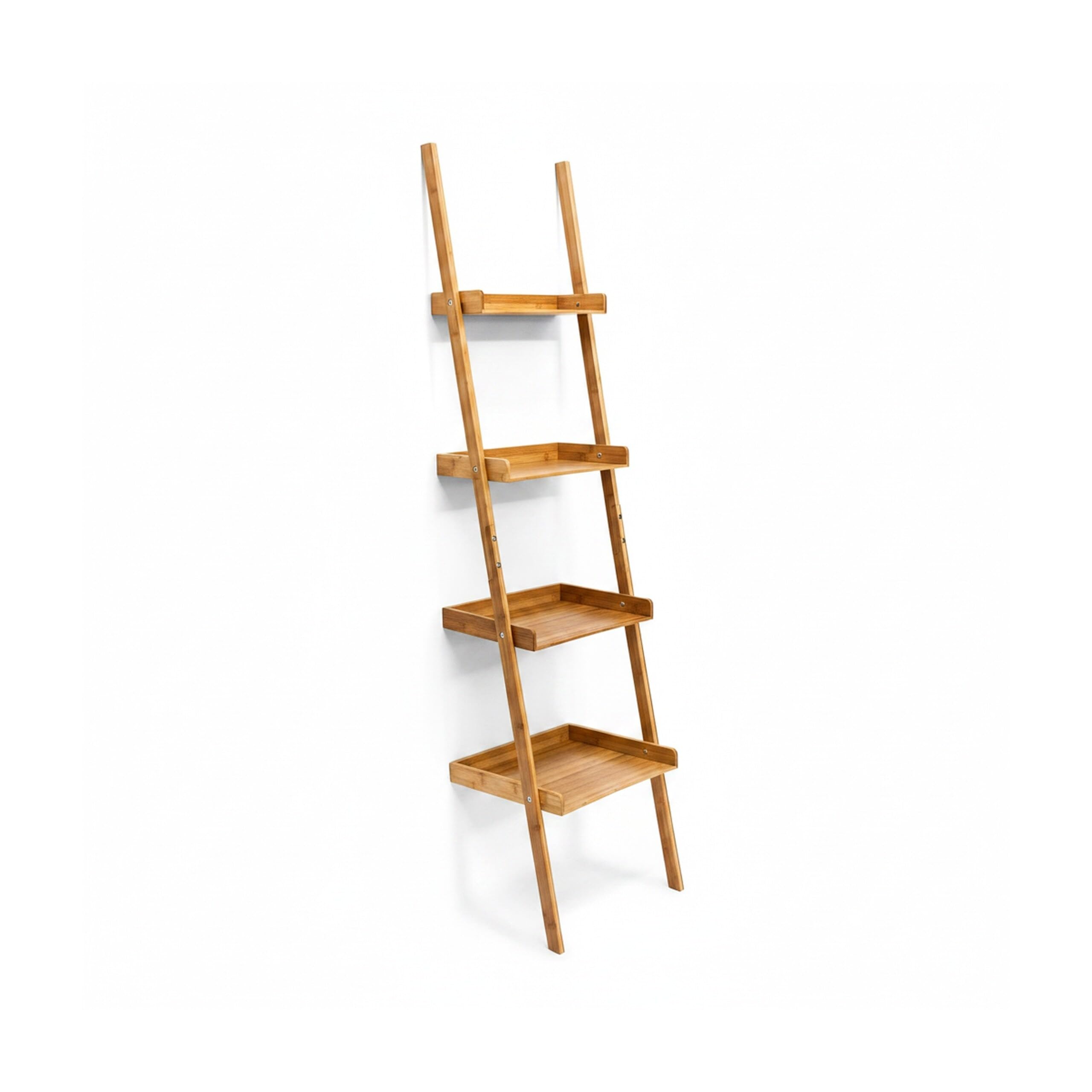 Relaxdays Leiterregal Bambus, HxBxT:176x44x37cm, 4-stufig, Standregal mit Ablagen, Holzregal, natur
