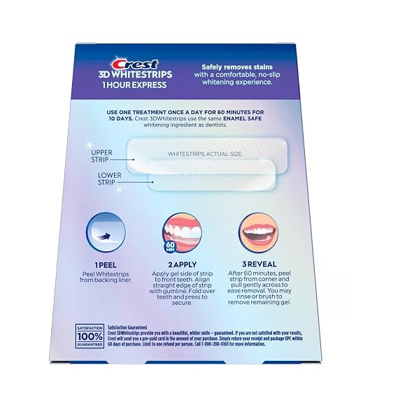 Crest 3D Whitestrips, 1 Hour Express, Teeth Whitening Strip Kit, 20 Strips (10 Count Pack)