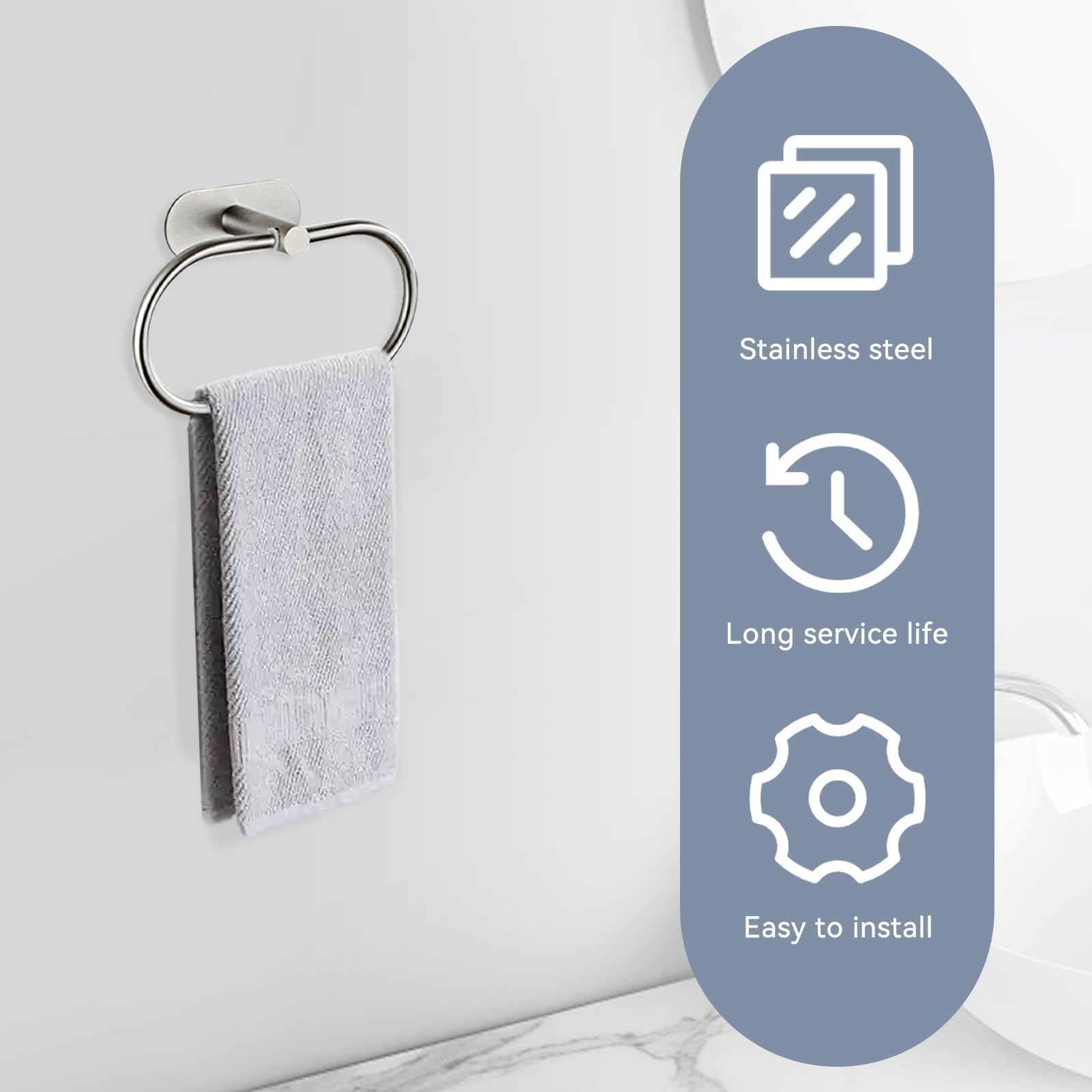 Cyrank Toallero Ovalado para Montar sin Taladrar, Colgador Toalla Baño de Acero Inoxidable, Moderno Toalla Anillo Pared para Pegar, sin Perforación Toallero de aro para Baño Cocina Montaje en Pared