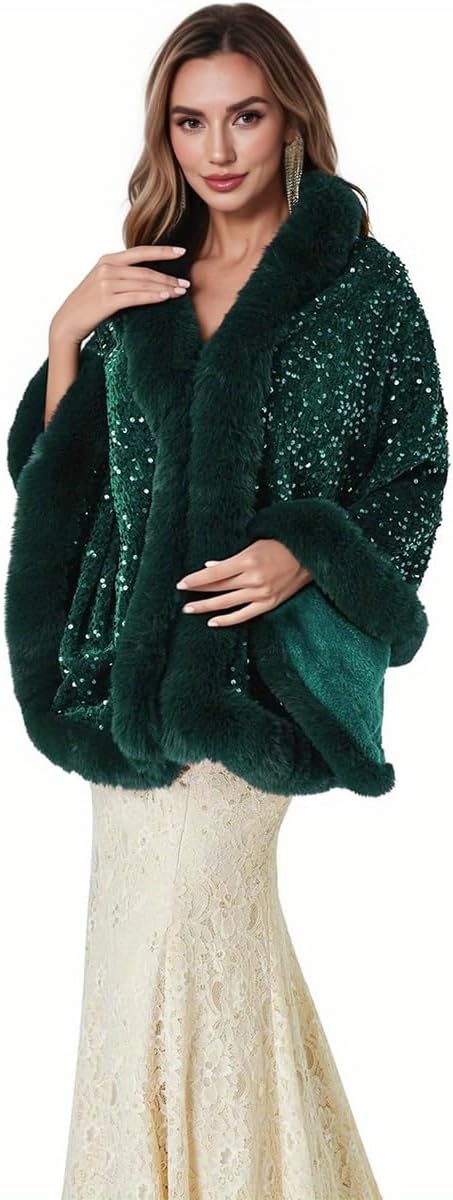 Luxury Faux Fur Shawl for Women Winter Fur Coat Wedding Party Fur Stole Wraps Cape for Evening Dresses