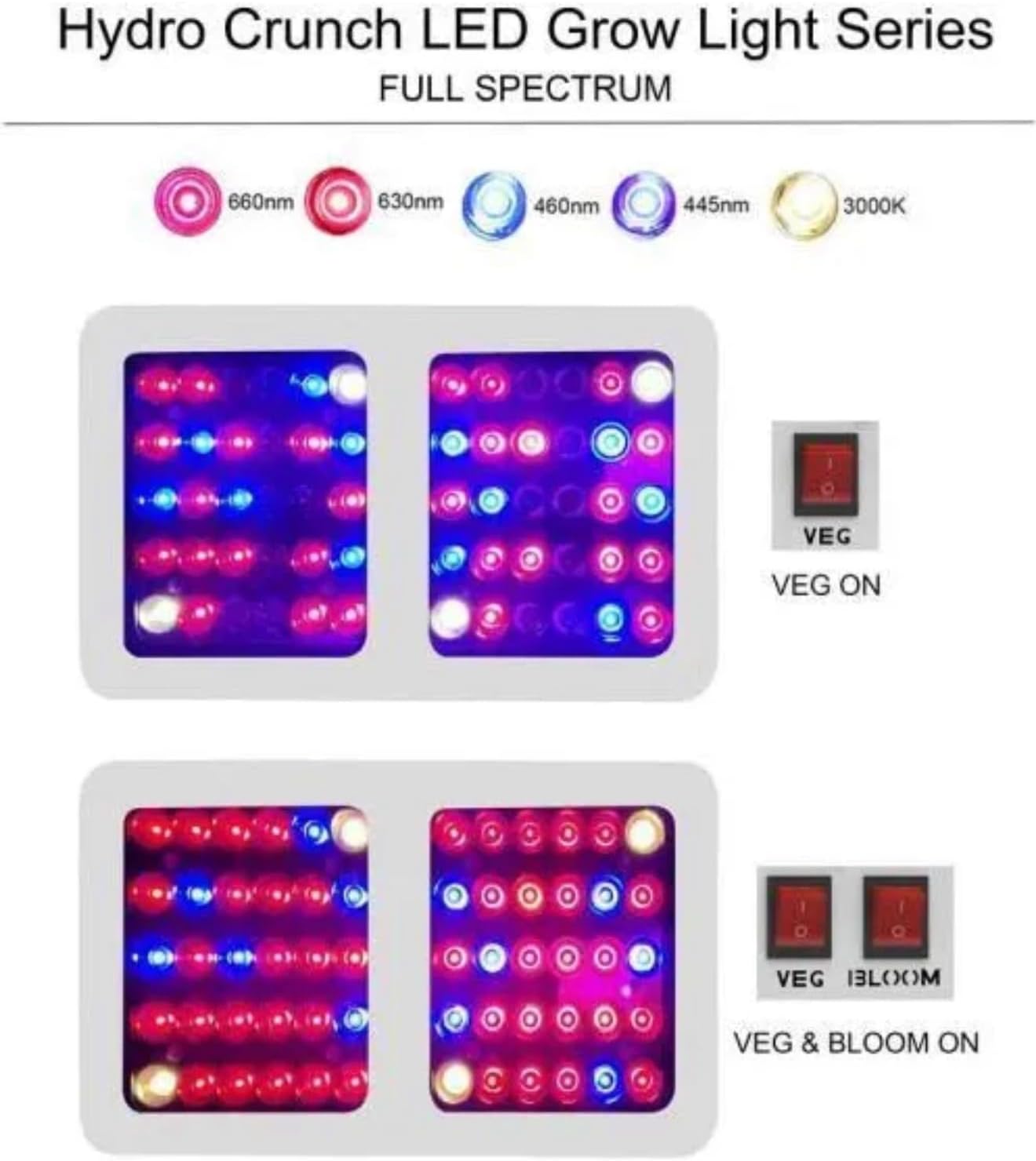 Hydro Crunch Two Led Grow Light with High Yield Diodes Full Spectrum LED Grow Lights for Indoor Plants Greenhouse Veg Bloom Light Hydroponic Grow Lamp (600 W), Two Lights Included.