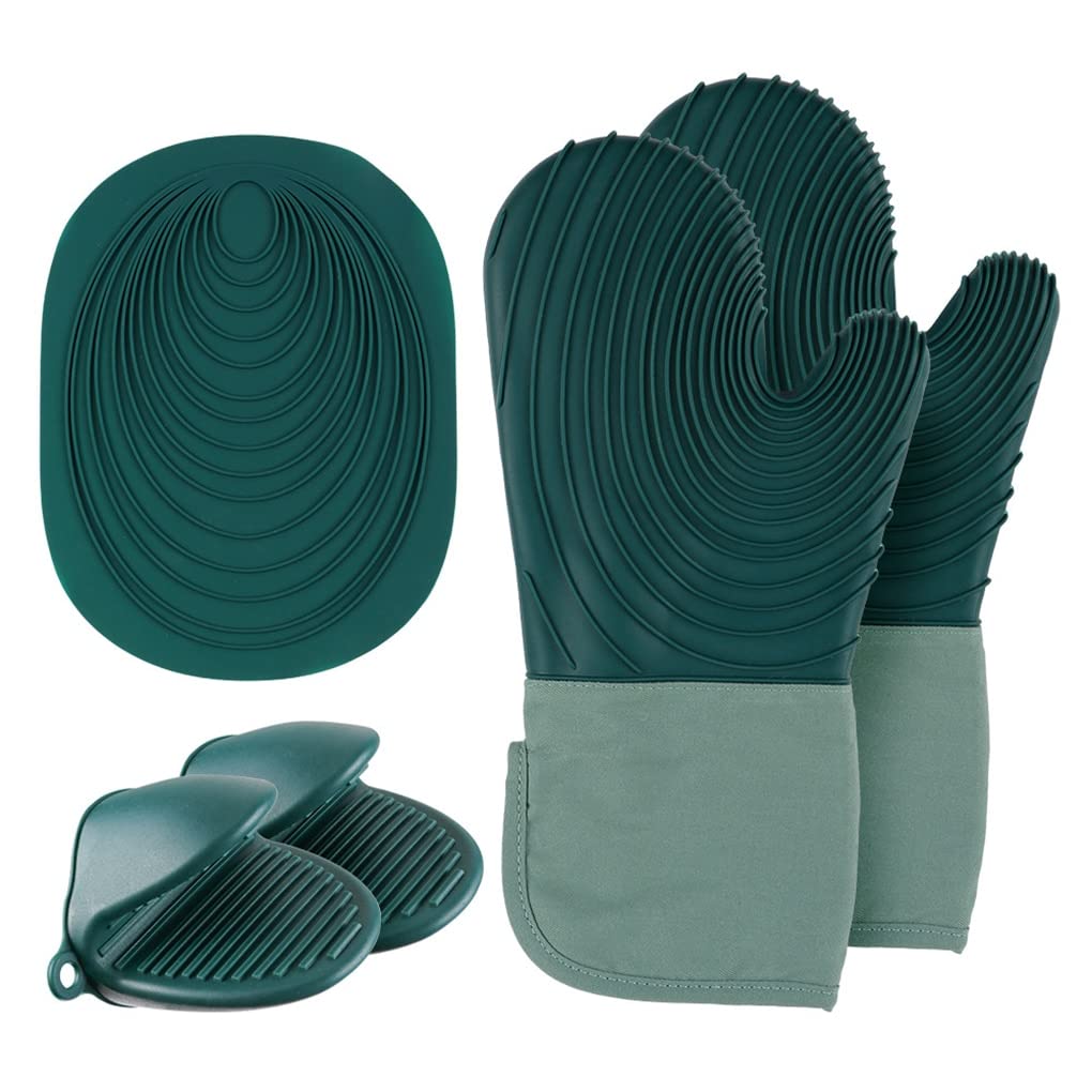 AAPIE 5 pièces/Ensemble Mitaines de Four en Silicone Porte-Pot Vert Gants résistants à la Chaleur Mitaines de Four en Caoutchouc pour Grille-Pain Fours à Micro-Ondes