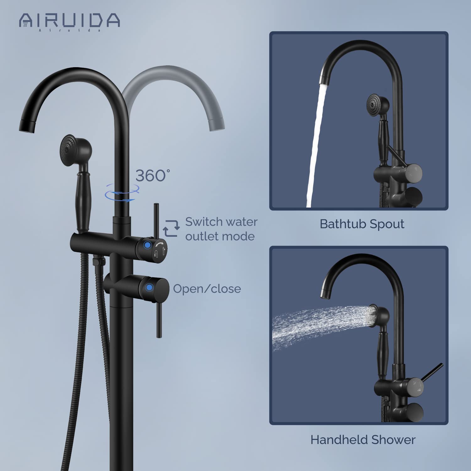 Rubinetto Da Bagno A Parete Airuida 3 Fori - Ottone Anticato, Doppia Maniglia A Croce, Beccuccio Girevole 360°